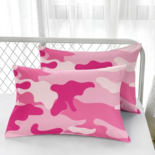 Nttopship Pink Camo Comforter Set for Girls Men，Queen Size Pink Camouflage Bedding Sets for Kids Boys,Ultra Soft Lightweight Bedding Sets，Kids Room Decor with 1 Comforter with 2 Pillow Case