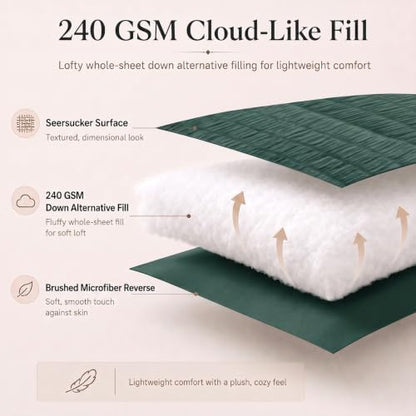 CozyLux Twin XL Comforter Set 5 Pieces Forest Green Seersucker Bed in a Bag