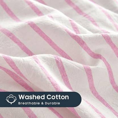 Wake In Cloud Striped Cotton Duvet Cover Set, Pink White, Twin/Twin XL