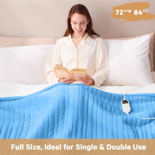 Heated Electric Blanket Size, Soft Heating Blanket,72" x 84", Azure