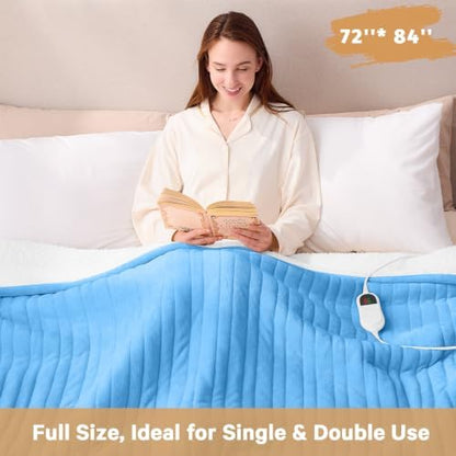 Heated Electric Blanket Size, Soft Heating Blanket,72" x 84", Azure