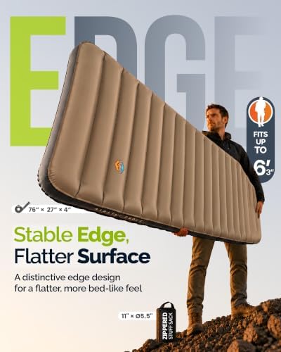 ZOOOBELIVES Inflatable Sleeping Pad for Camping with Built-in Foot Pump, 4 Inches Thick and 27 Inches Wide, Stable Edge Design, Compact for Backpacking, Hiking and Car Camping, Airlive2000SE