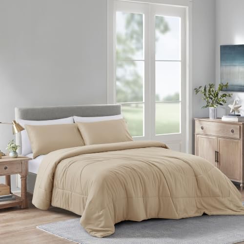 Zaizaihome Bamboo Viscose Comforter Set King Size 3 Pieces - Beige