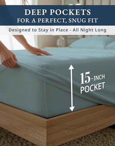 LANE LINEN Full Bed Sheets 100% Egyptian Cotton Sateen - French Blue
