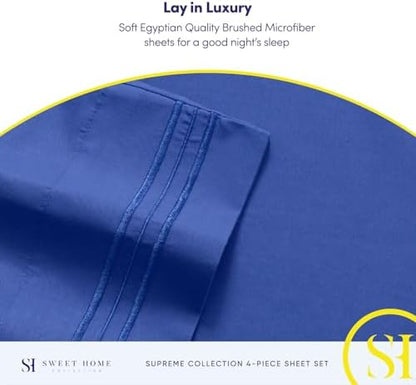 Twin Sheets - Breathable Luxury Sheets with Full Elastic & Secure Corner Straps Built In - 1800 Supreme Collection Extra Soft Deep Pocket Bedding Set, Sheet Set, Twin, Royal Blue