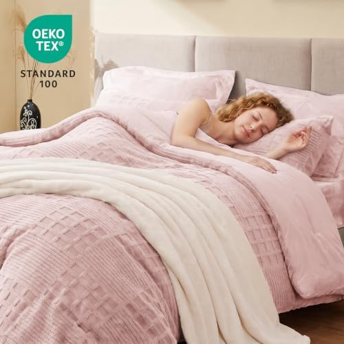 EXQ Home Waffle Fluffy Comforter Set Twin Size - Dusty Pink