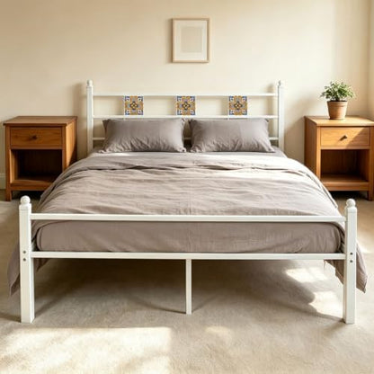 Full Size Bed Frame with Headboard Footboard, Vintage Metal Platform Beds