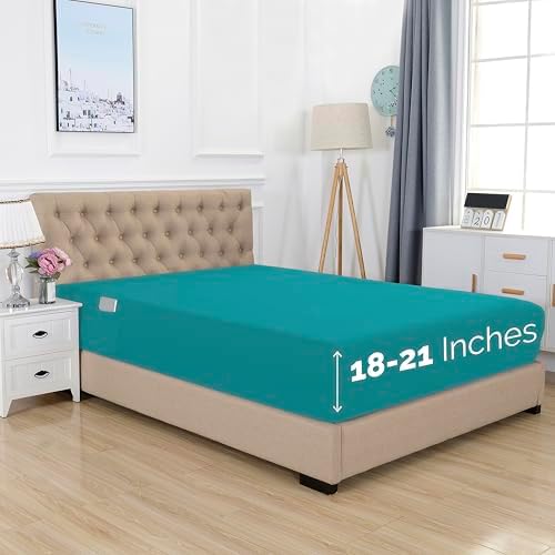 Elegant Comfort 1500 Premium Hotel Quality 18-21 Inches Deep - Extra Deep Pocket Single Fitted Sheet for High Mattress, Luxury and Softest, Smart Pocket - Wrinkle Free, California King, Turquoise