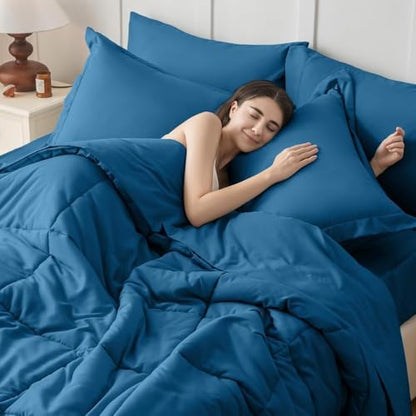 JOLLYVOGUE Full Comforter Set, Ultra-Soft Bed in a Bag Full Size 7 Pieces, Oeko-TEX Certified Bedding Set with Down Alternative Comforter, Sheets, Pillowcases & Shams, Teal