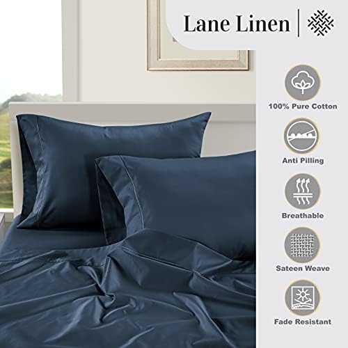 LANE LINEN 100% Egyptian Cotton Bed Sheets - 3-Piece Twin XL Set Long Staple Bedding Sateen Weave Luxury Hotel Fits Upto 16" Mattress Midnight Indigo