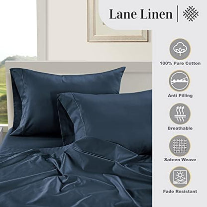 LANE LINEN 100% Egyptian Cotton Bed Sheets - 3-Piece Twin XL Set Long Staple Bedding Sateen Weave Luxury Hotel Fits Upto 16" Mattress Midnight Indigo