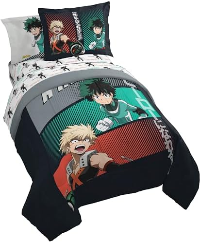 My Hero Academia Deku Full Size Comforter Set 7 Piece Anime Bedding, Black