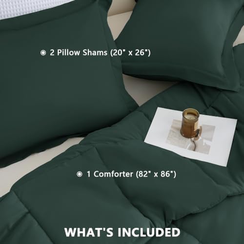 CozyLux Full Size Comforter Sets, 3-Piece Box-Stitched, Forest Green