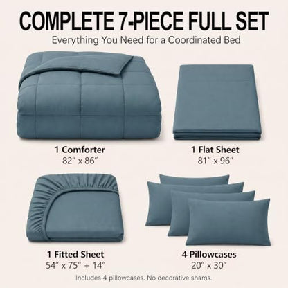 CozyLux Full Size Comforter Sets Mineral Blue - 7 Pieces Bed in a Bag