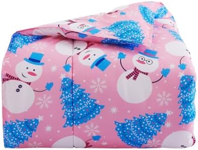 Yibeizi Pink Christmas Comforter Set Twin Kids Cute Snowman Xmas Bedding