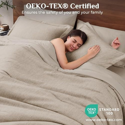 JOLLYVOGUE Khaki Full Comforter Set, Cationic Dyeing Bed in a Bag Full 7 Pieces, Double-Tone Bedding Set with Down Alternative Comforter, Sheets, Pillowcases & Shams