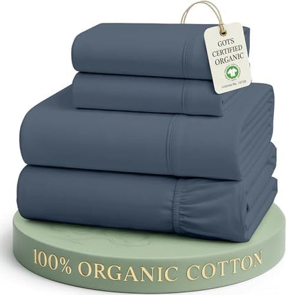 LANE LINEN King Size Sheet Set 100% Organic Cotton Soft 4pc - Estate Blue