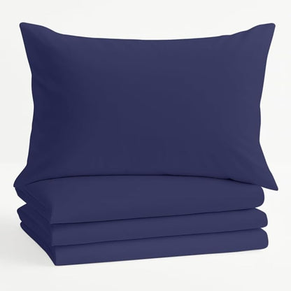 Comfort Beddings Standard Pillowcases Set of 4 – 100% Organic Cotton, 600 Thread Count Sateen, Soft & Comfy Pillow Covers with Envelope Closure, Blue, Standard Size 20 x 26 Inches