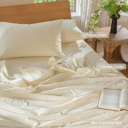 MooMee Duvet Cover Set 100% Washed Cotton Linen Like Oversized Queen