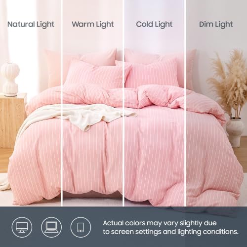 Wake In Cloud Striped Cotton Duvet Cover Set, Pink, Full