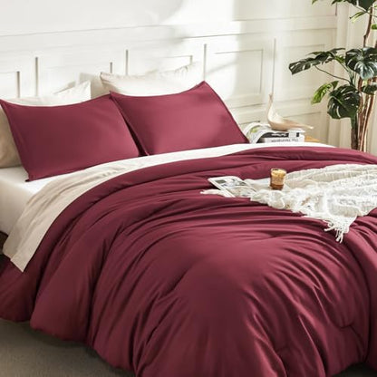 Litanika Burgundy Super King Plus Comforter Set, 3 Pcs Solid Bedding Set