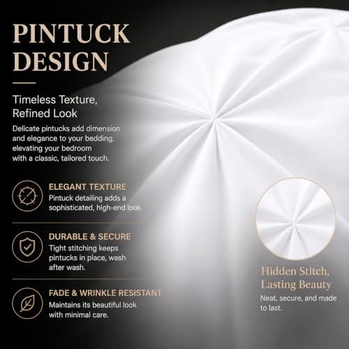 CozyLux Twin XL Comforter Set White, 5 Pieces Pintuck Bed in a Bag