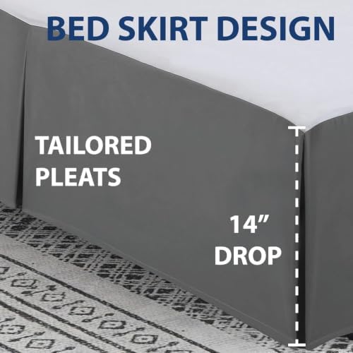 Cathay Home Twin Bed Skirt, 14" Drop Dust Ruffle, Charcoal Gray