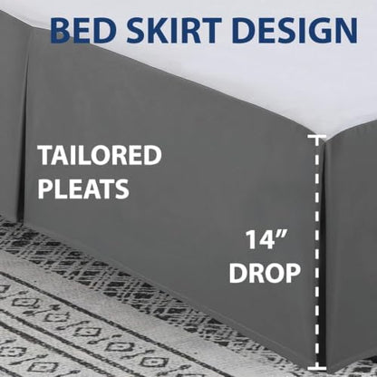 Cathay Home Twin Bed Skirt, 14" Drop Dust Ruffle, Charcoal Gray