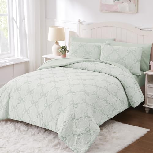 Queen Comforter Set with Sheets for Girls-7 Pieces Bow Bed in A Bag