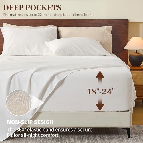 MEISHANG 100% French Linen Sheets California King,6 Pcs,18-24" Deep Pocket