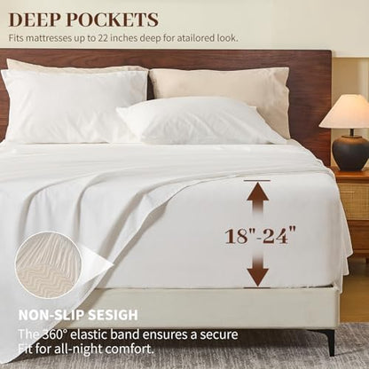 MEISHANG 100% French Linen Sheets California King,6 Pcs,18-24" Deep Pocket