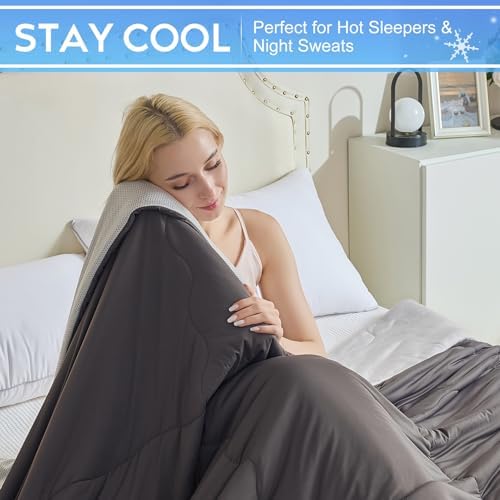 CHOSHOME Cooling Comforter Cooling Blanket, Q-Max 0.45 Cool Sleeping Summer Blanket for Hot Sleeper Night Sweats, Cal King 96" x 102", Black 02