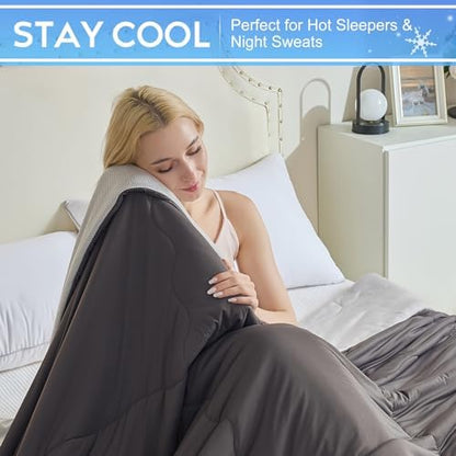 CHOSHOME Cooling Comforter Cooling Blanket, Q-Max 0.45 Cool Sleeping Summer Blanket for Hot Sleeper Night Sweats, Cal King 96" x 102", Black 02