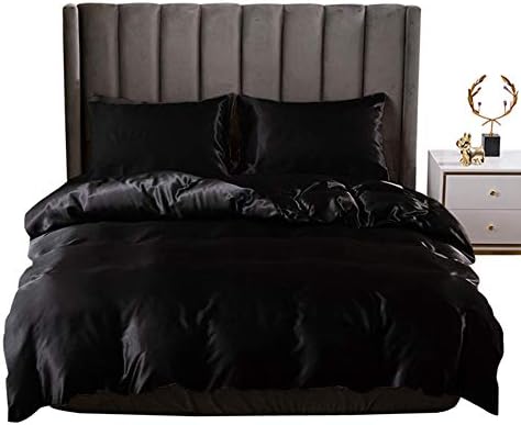 Black Silk Comforter Cover Set King Size Silk Like Satin Duvet Cover Set Solid Color Decor Soft Microfiber Women Bedding Sets With Zipper Ties Soft Luxury Duvet Cover Set For Adult Women Men Girls