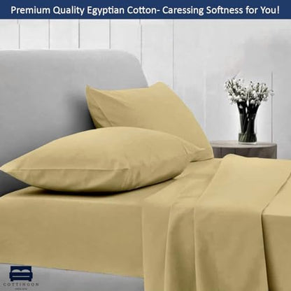 Cottingon 4 Piece Short Queen Sheets, 12" Deep, Egyptian Cotton, Beige