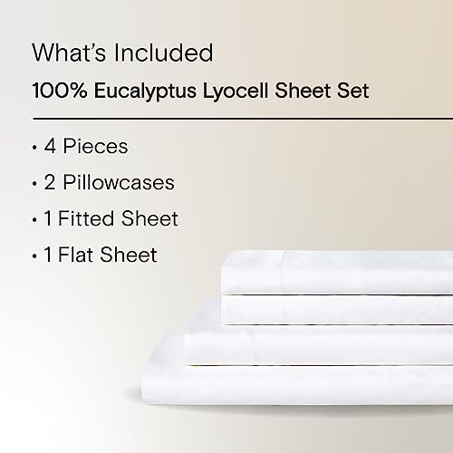 Sijo AiryWeight Tencel Sheet Set, 100% Lyocell Derived from Eucalyptus, Buttery Soft, Architectural Digest Best Cooling Sheets Winner - 4pc - 2 Pillowcases 1 Fitted 1 Top (Snow, Queen)