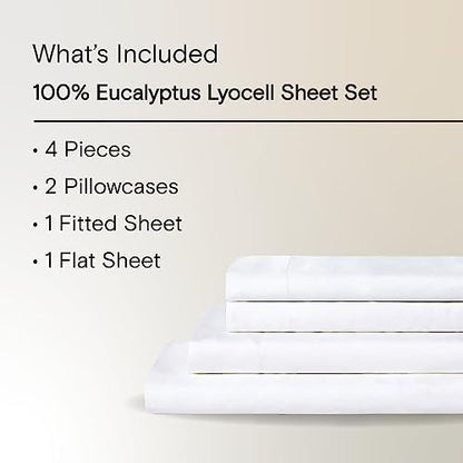 Sijo AiryWeight Tencel Sheet Set, 100% Lyocell Derived from Eucalyptus, Buttery Soft, Architectural Digest Best Cooling Sheets Winner - 4pc - 2 Pillowcases 1 Fitted 1 Top (Snow, Queen)