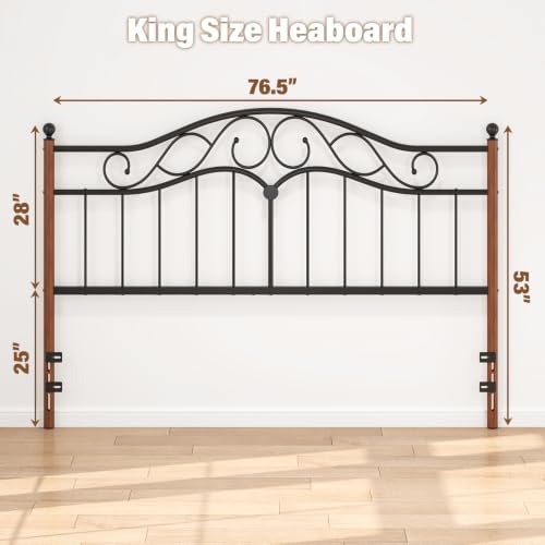 Weehom King Size Headboard Only, Vintage Metal Headboard for King Bed Black