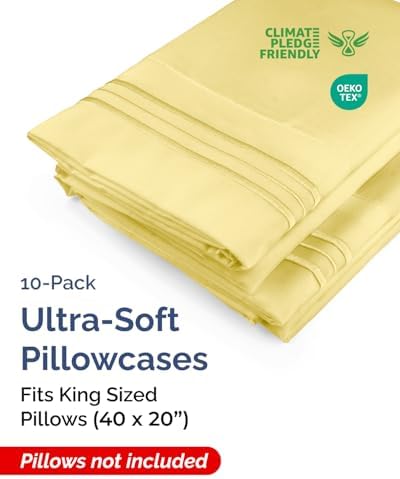 King Pillow Cases Set of 10 - Ultra Soft Cozy Pillowcase Covers - Yellow