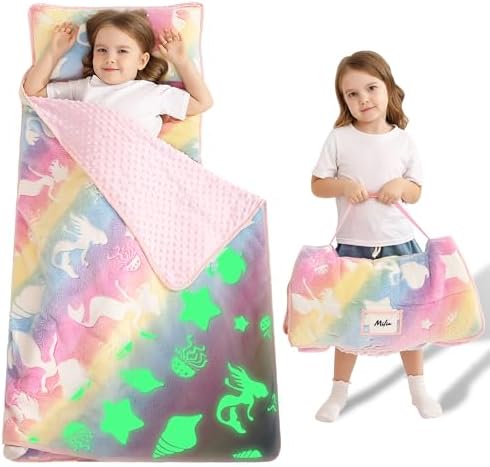 Lasoftan Toddler Nap Mat with Pillow and Blanket, Extra Large Rolled Napping Mats,Slumber Bags for Boys Girls,Kids Sleeping Bag for Daycare, Preschool Travel Camping