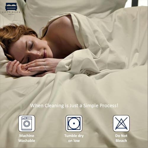 Cottingon 5 PC Split King Sheets Fits 16" Deep, Egyptian Cotton, Ivory
