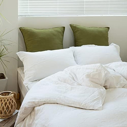 Simple&Opulence 100% Washed Linen Euro Shams 26'' x 26'' Pack of 2, Basic Style Solid Color Natural Flax Farmhouse Decorative Square Throw Pillow Covers for Bed Couch Sofa - Olive Green