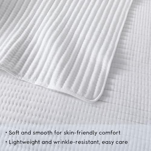 WDCOZY King Size Pick Stitch Quilt Set, 3 Pieces 104x90 inches, White