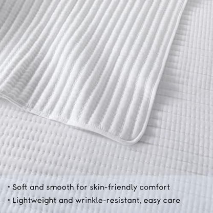 WDCOZY King Size Pick Stitch Quilt Set, 3 Pieces 104x90 inches, White