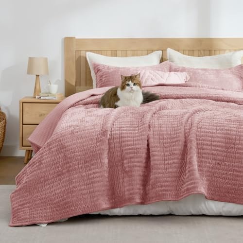 BEDELITE Velvet Quilt Set Queen Size, Luxury Velvet Comforter Bedding