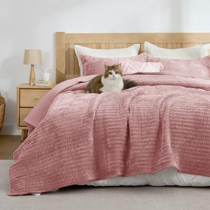 BEDELITE Velvet Quilt Set Queen Size, Luxury Velvet Comforter Bedding