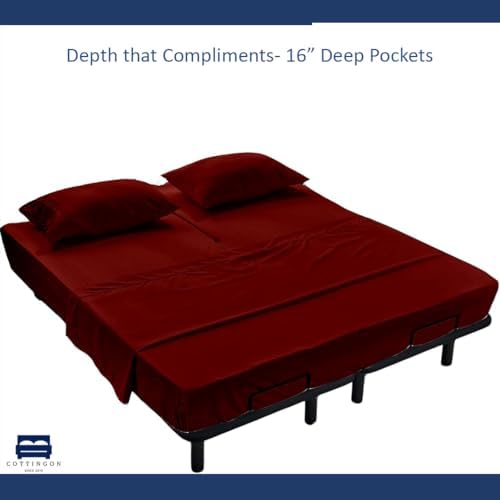 4 Piece Flex Head King Sheet Set 34" Top, 100% Egyptian Cotton, Burgundy