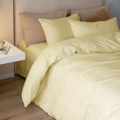JIYUAN King Washed Cotton Duvet Cover Set, 3-Piece, Relaxed Linen Feel