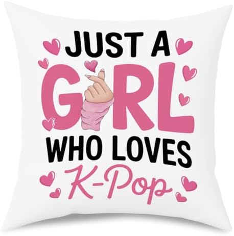 K-pop Decor, Just a Girl Who Loves K-pop Room Decor, Rustic Anime Lovers Throw Girls K-pop Gifts Pillow Covers for Living Room Home Girl Bedroom Decoration Gifts-White