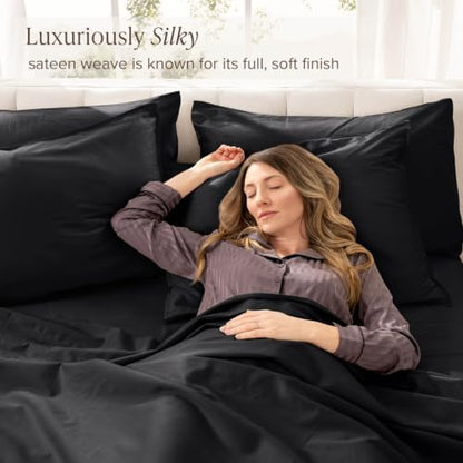 Bare Home 100% Organic Cotton Sateen Sheet Set (King, Black)